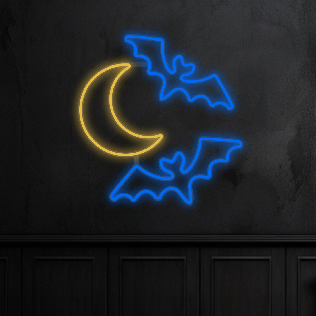 Nietoperze i księżyc neon 12V