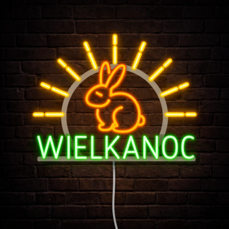 Napis „Wielkanoc” Z Błyszczącym Zającem Neon Led 12V